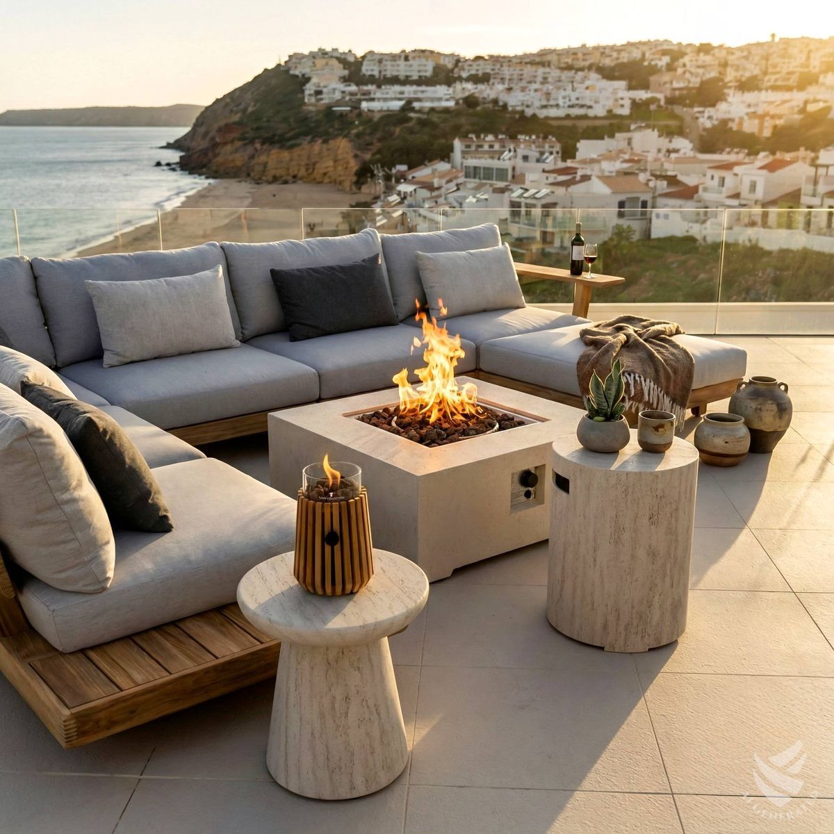 Table brasero Estate Square 88 travertin Happy Cocooning