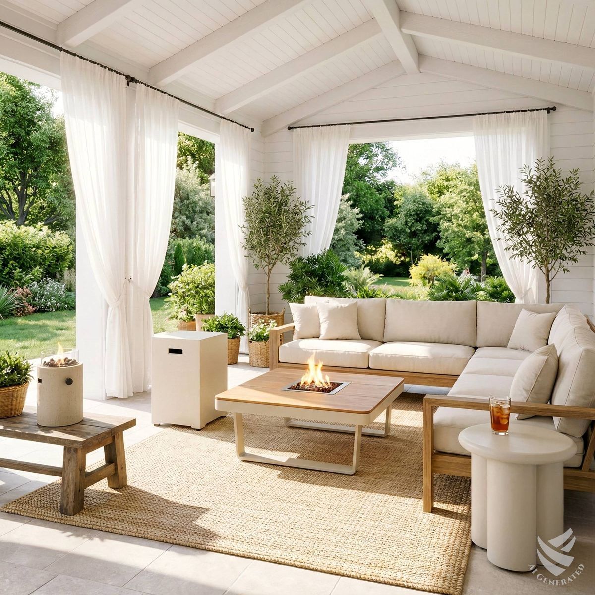 Table brasero Horizon 95 beige Happy Cocooning