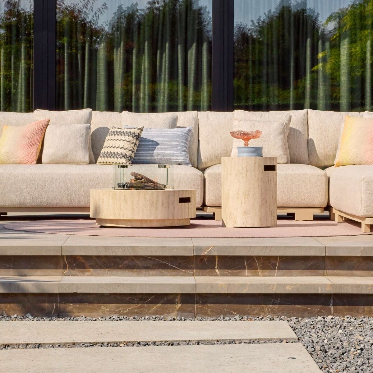 Table brasero Estate Round 76 travertin Happy Cocooning