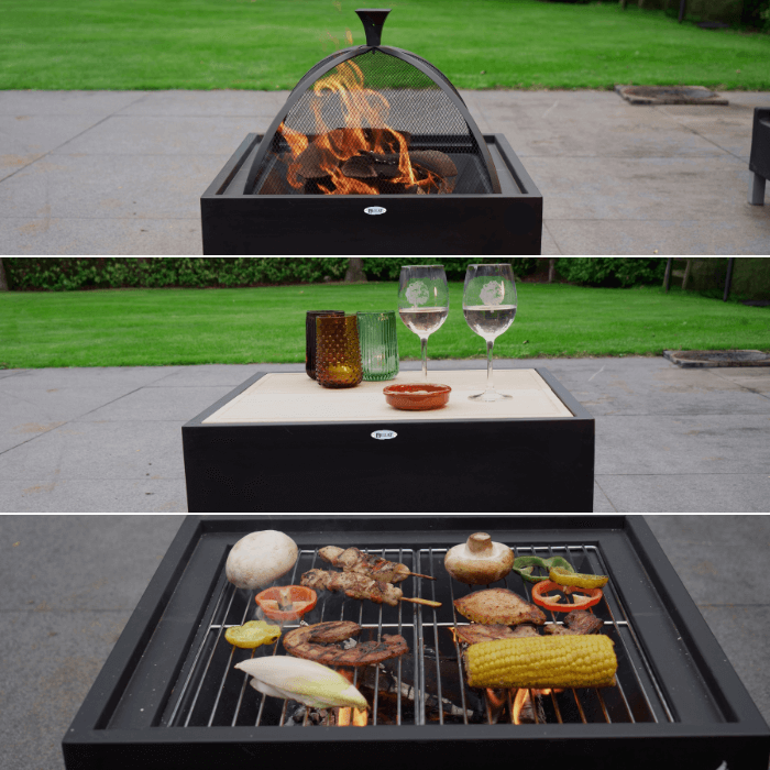 HEAT Brasero 3 en 1 (Brasero + BBQ + Table d'appoint)