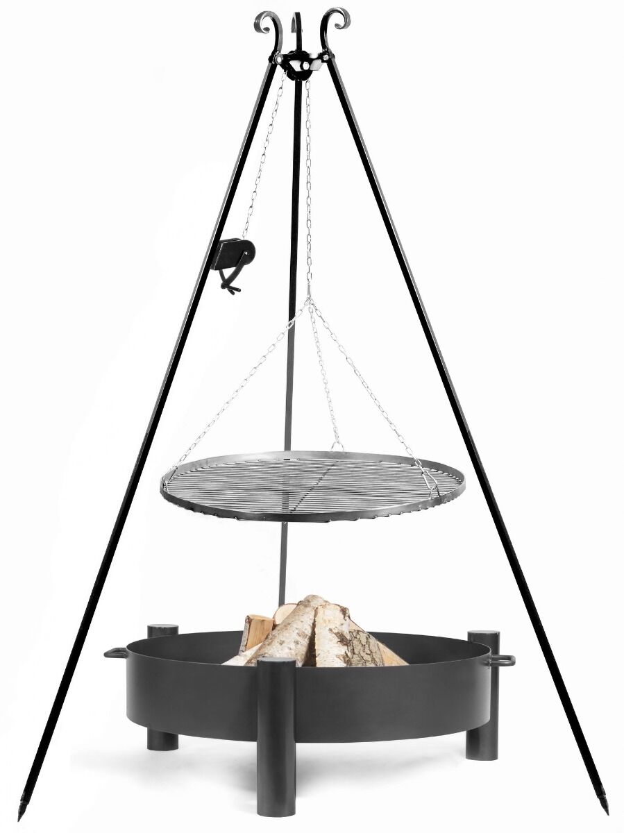 CookKing Trépied 180 cm avec Grill Acier inox. + Poulie