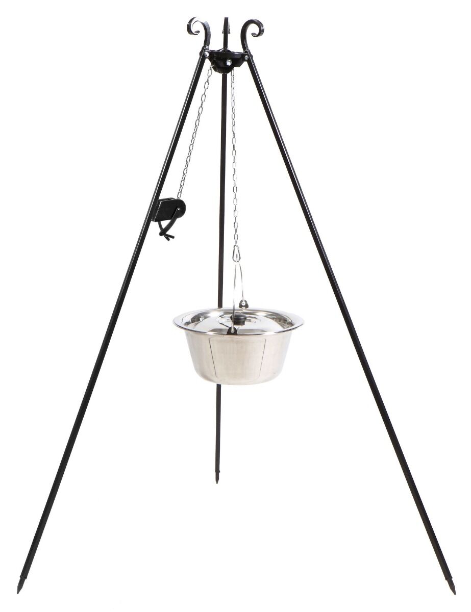 CookKing Trépied 180 cm avec Marmite en Acier Inoxydable 10 L + Poulie