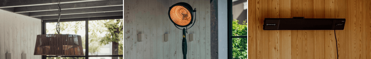 divers chauffages de terrasse avec accent sur le montage